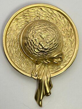 Vintage Hat Brooch Large Textured Bonnet Ribbon Figural Statement